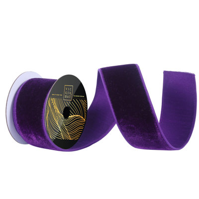Vickerman 2.5" x 10yd Dark Teal Velvet Wired Ribbon. Dark Teal Dupion Backing.