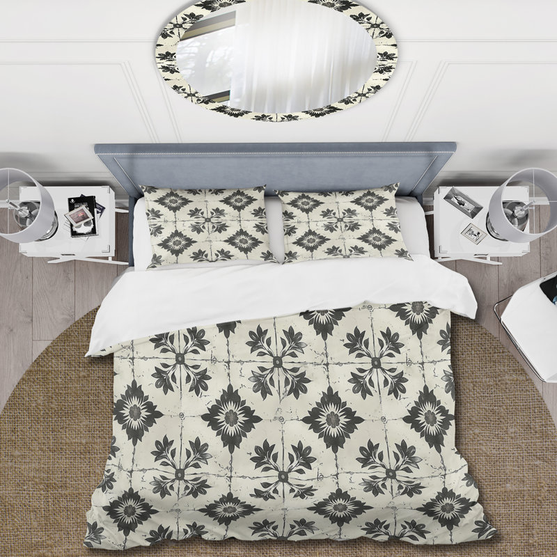 Ensemble de housse de couette floral Vintage Black Mosaic Tiles II - Floral, Housse de couette très grand + 2 taies décorativ