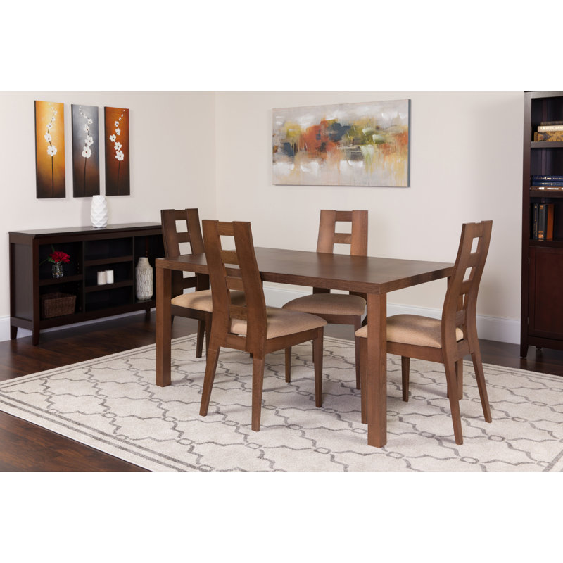 Solid Wood Top Four Leg Dining Set, Walnut