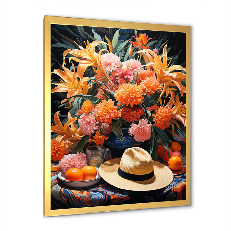 «Mexique Sombrero Floral Shades I», art mural mexicain, Cadre doré simple, H 40 po x l 30 po x P 1,5 po