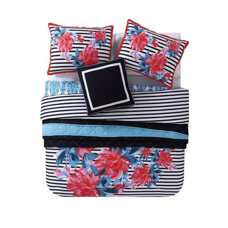 Twin Black and White Microfiber Reversible Comforter Set