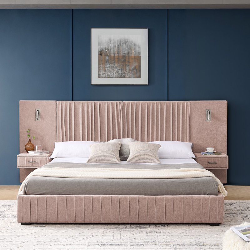 Dunphy King Upholstered Platform Bed, Beige, King