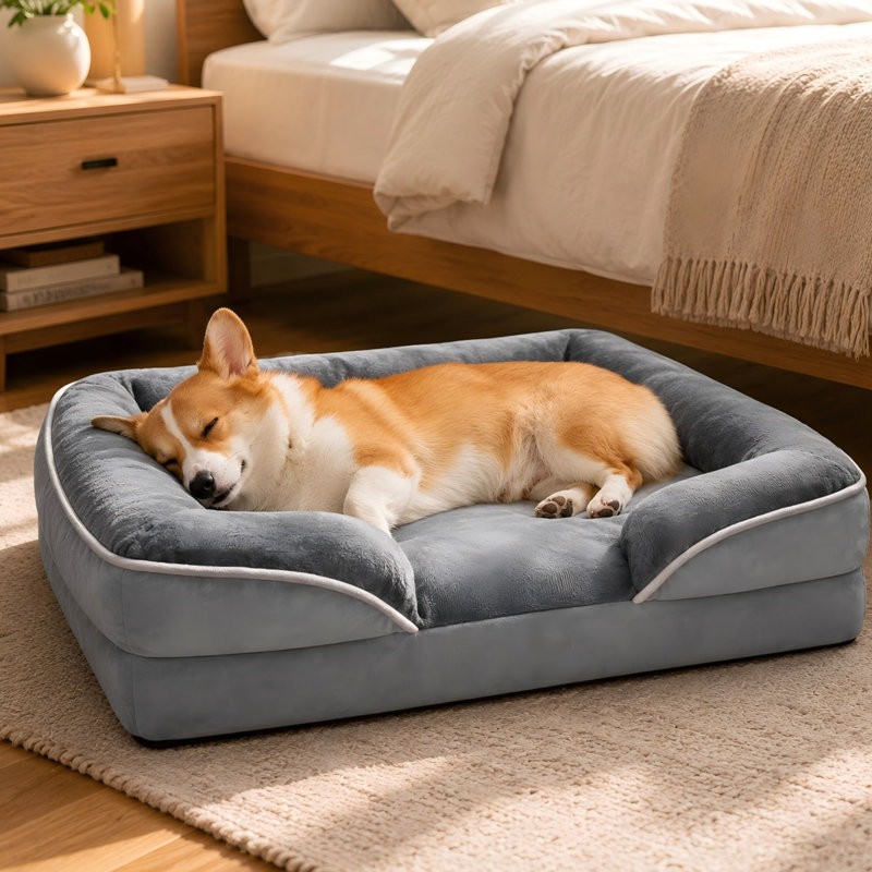Lit orthopédique pour chien avec traversins et housse lavable