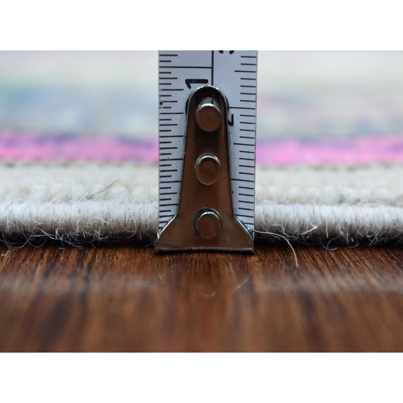 Tapis ivoire en laine noué à la main de conception unique 3 pi 1 po x 4 pi 9 po Harpenden