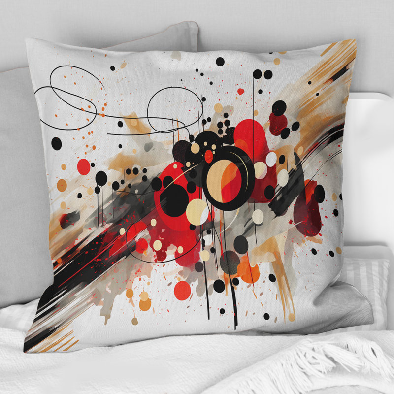 Red And Black Abstract Dreamscape I - Abstract Shapes Printed Throw Pillow