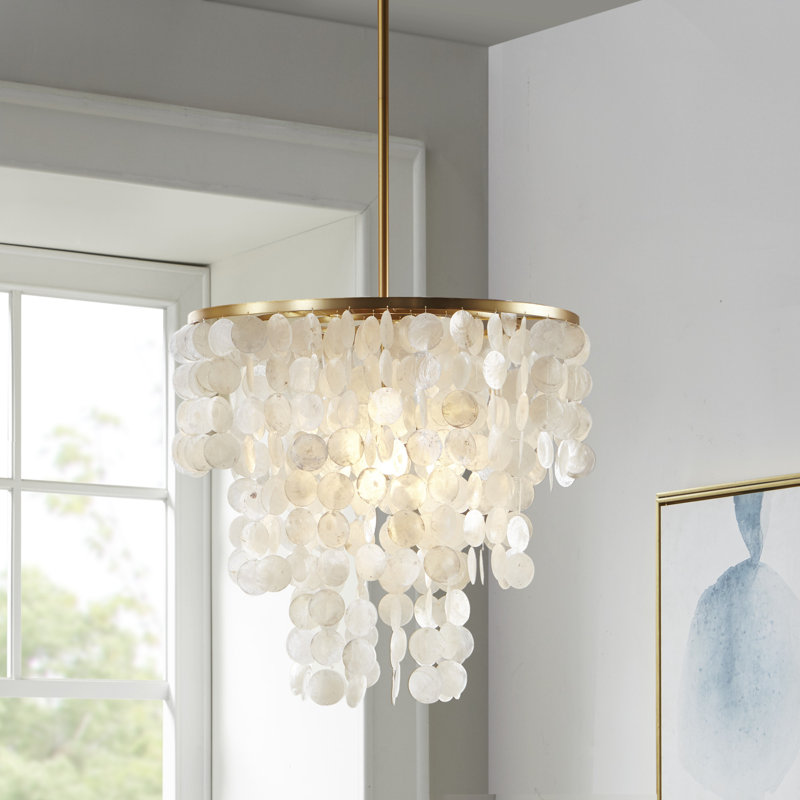 Isla White Dimmable Layered Capiz Chandelier