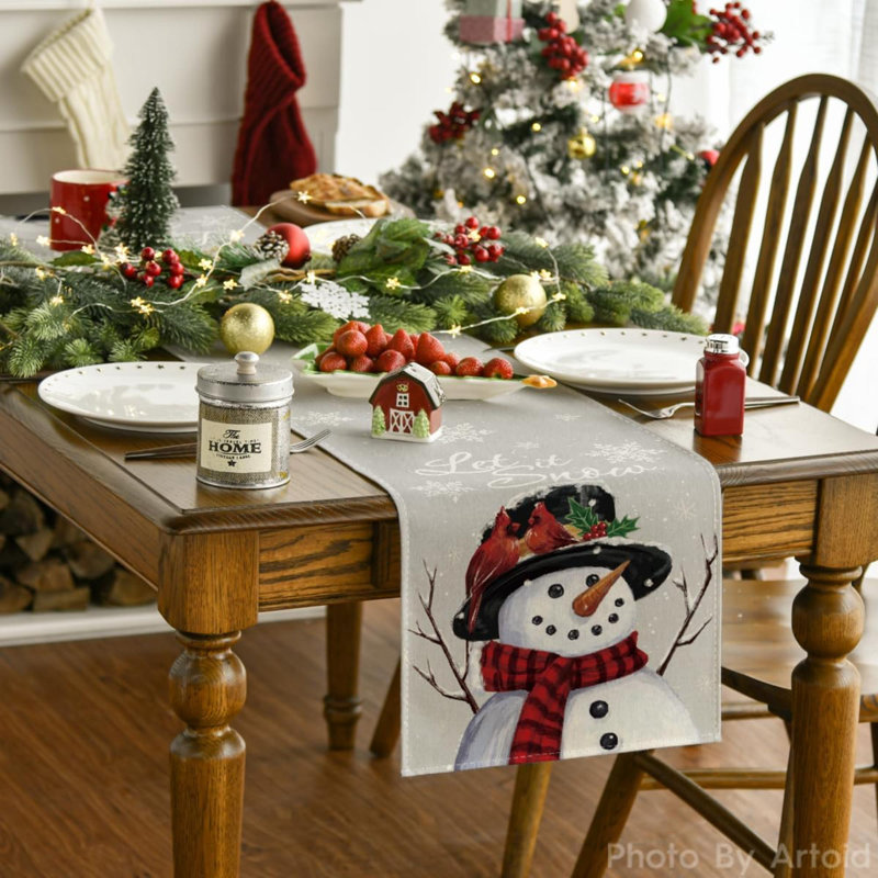 Artoid Mode Snowman Let It Snow Winter Table Runner, Seasonal Christmas Kitchen Dining Table Decoration For Home Party Decor 13X72 Inch