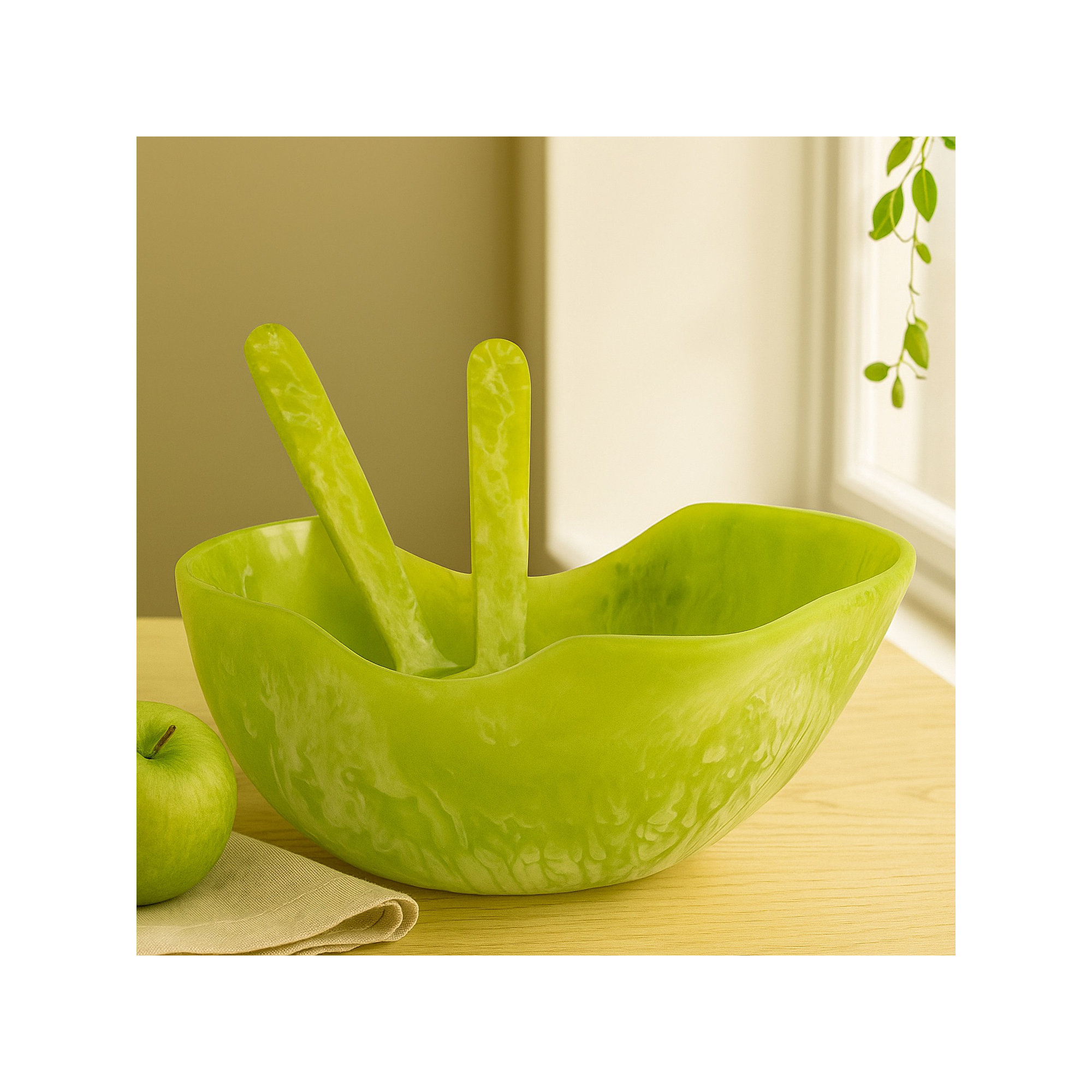 Salad Servers Set Of 2 Resin Dia 11", Green