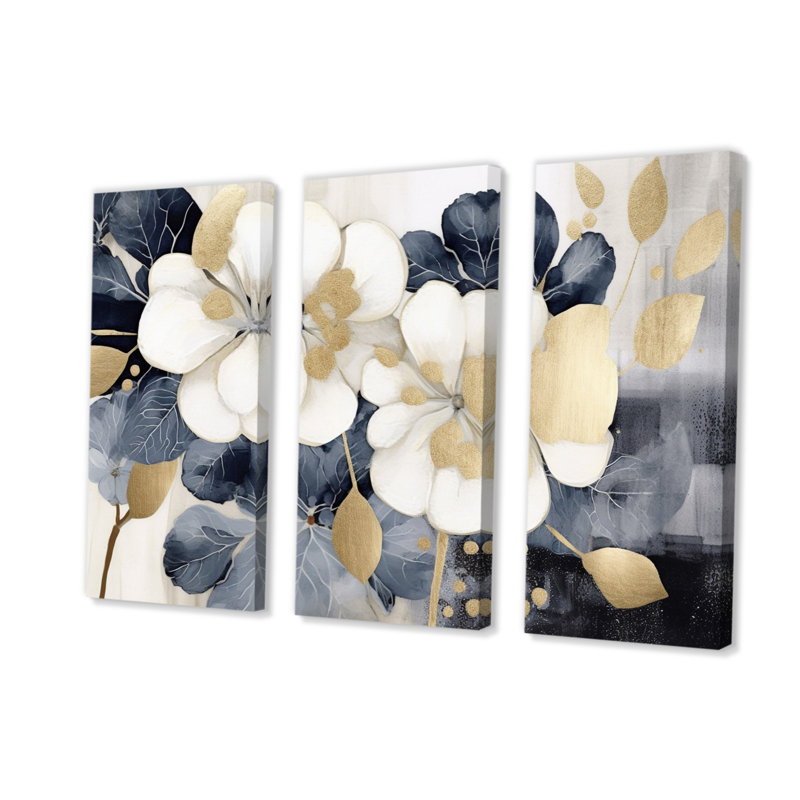 «White Hortensia Blooms Heaven II», impression sur toile 3 pièces, H 28 po x l 36 po x P 1 po