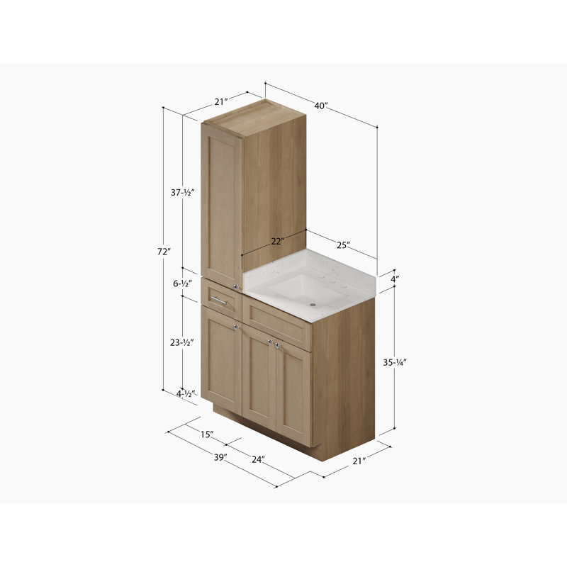 Meuble-lavabo simple 39 po Disar, Chêne naturel