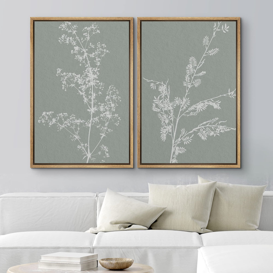 " Plant Silhouettes Nature Floral Botanical Modern Rustic Relax Calm Duotone Minimalist Neutral Decor " 2 - Pieces wall26 