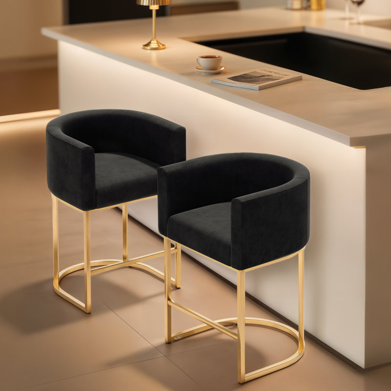 Hilgard Modern Cotton-Linen Dining Chairs With Metal Legs, 24.5" Seat Height Barrel Chairs For Dining Living Room