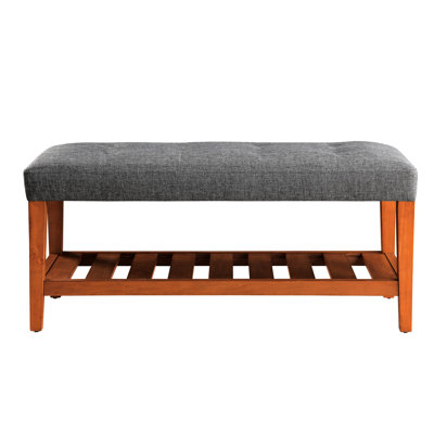 Gray Fabric Bench In Oak Finish - 40" Seat Width 16" Depth Comfortable Upholstered Modern Home And Storage 18" Height Functional