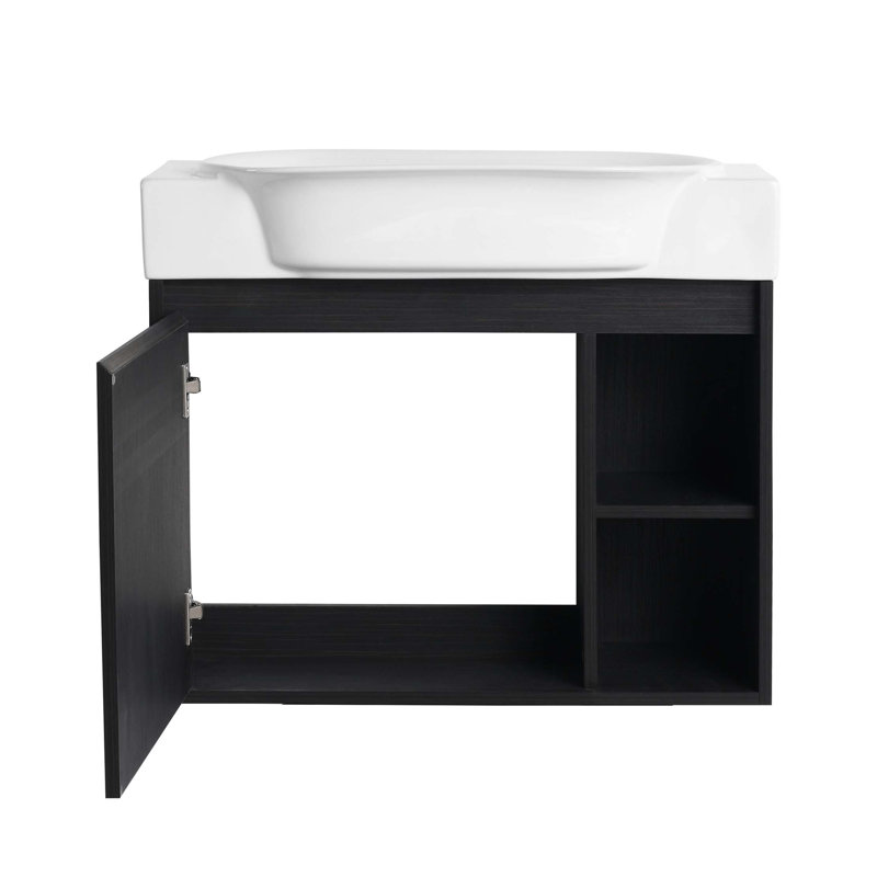 Meuble-lavabo mural 28 po avec lavabo en céramique et porte à fermeture en douceur 28 po