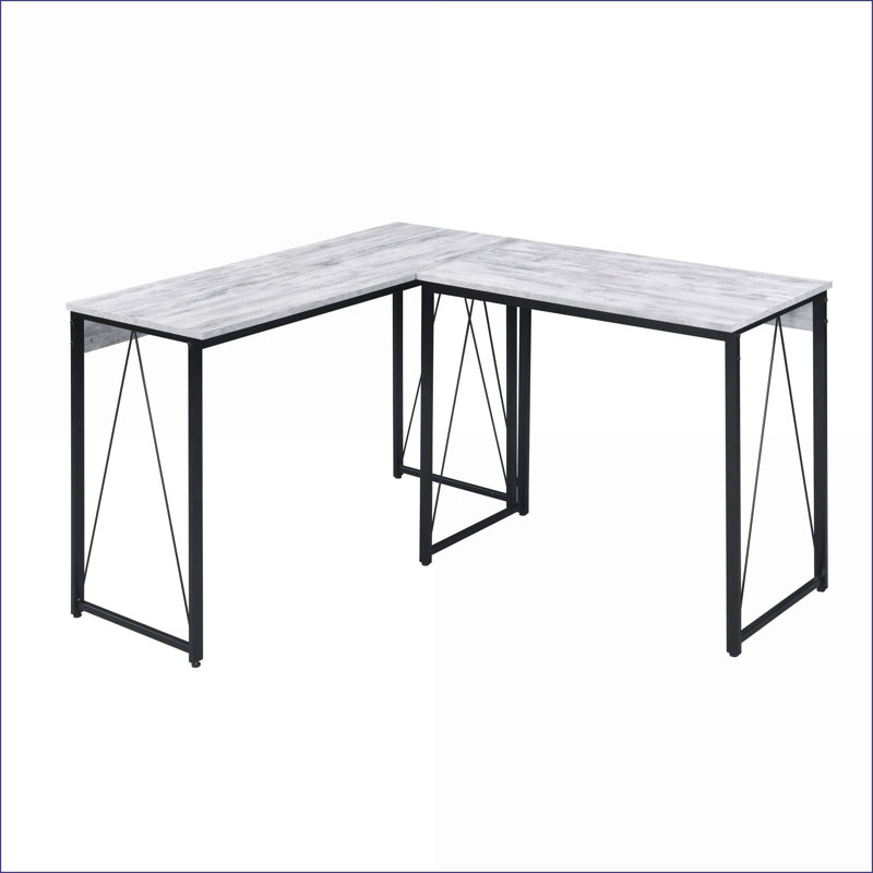 Bureaux rustique industriel 35,5 po blanc antique & amp; Bureau d'écriture noir avec base en métal | Bois et métal
