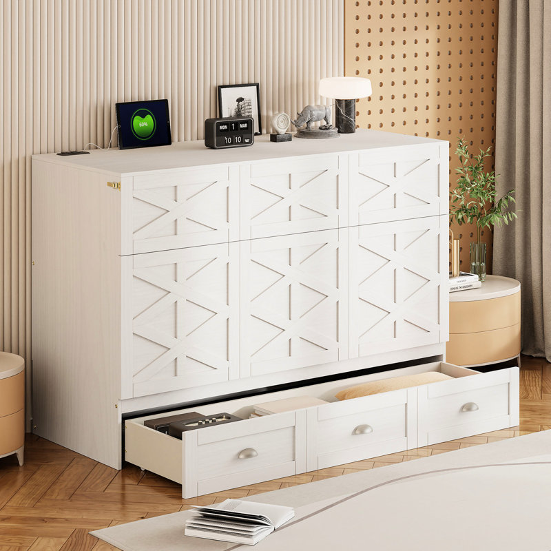 Lit avec tiroirs et ports efficaces. Optimisez l'utilisation de l'espace. Capacité de poids de 450 lb. Assemblage requis. Matelas non inclus pour l'espace en blanc. Avec rangement pratique et
