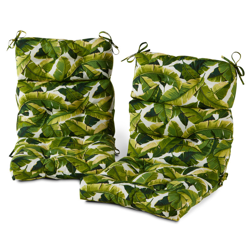 Lester Outdoor High Back Chair Cushion, Palm Leaves White, 2
