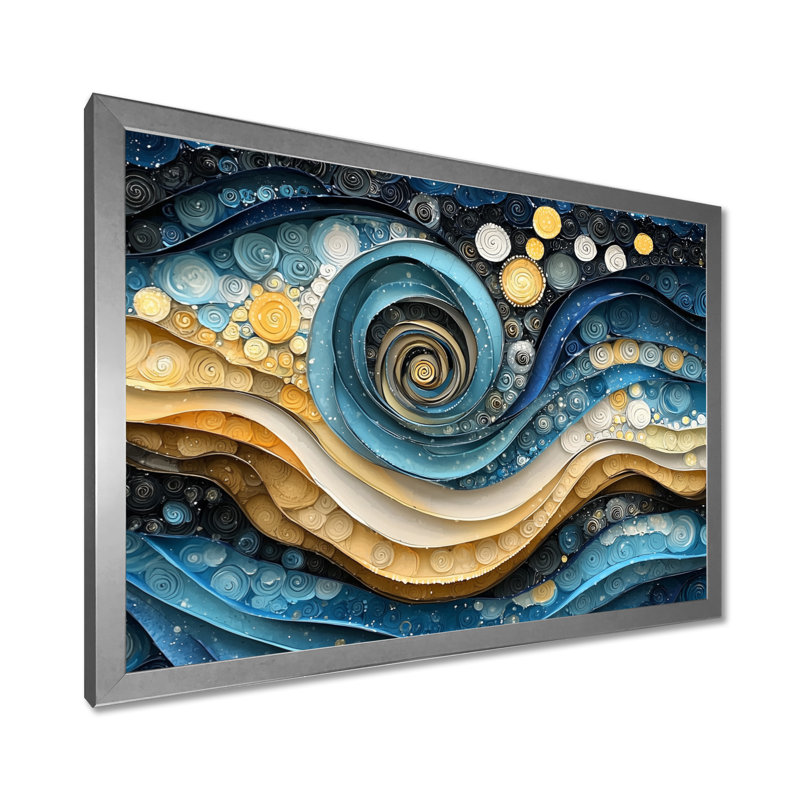 Weesner Temporal Flux Of Moon Abstract Spirals I - Abstract Spirals, art mural, Argent, Cadre simple, H 16 po x l 32 po
