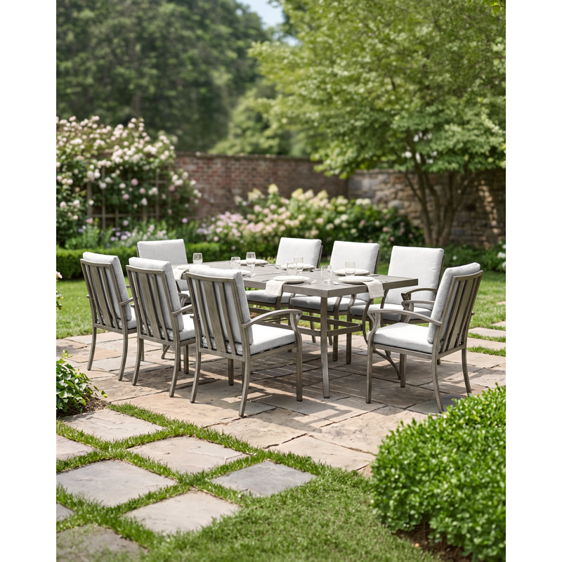 Ensemble de 4 chaises de jardin en aluminium avec coussins épais, idéal pour une table de patio, terrasse, jardin, piscine, fini chêne blanchi.