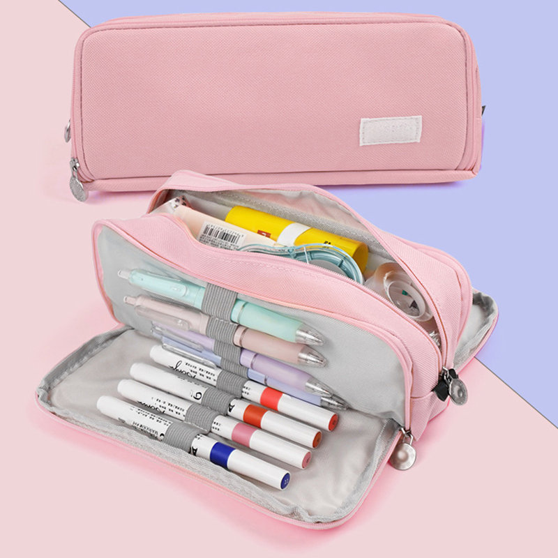 Étui à crayons à grande capacité multi-compartiments, Rose