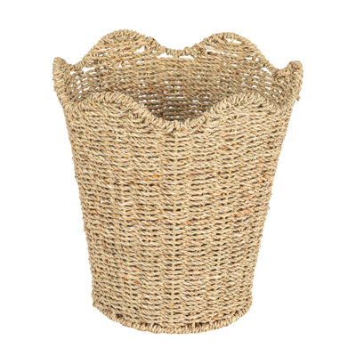 Woven Seagrass Wastebin With Scalloped Edge