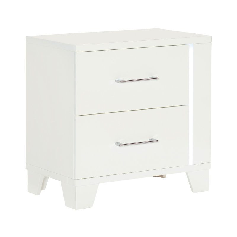 Table de chevet de luxe blanche avec éclairage à DEL et 2 tiroirs avec armoire moderne ultrabrillante, glissières