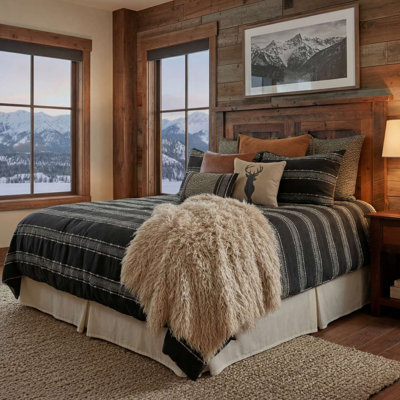 Wooded River Summit Trail Onyx Duvet Cover, California King, Rustic Lodge Comforter Cover for Cabin Bedroom Bedding