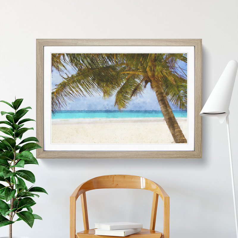 Palm Tree Beach Vol.3 - Framed Print, 48cm H x 65cm W x 2cm D, Oak Framed