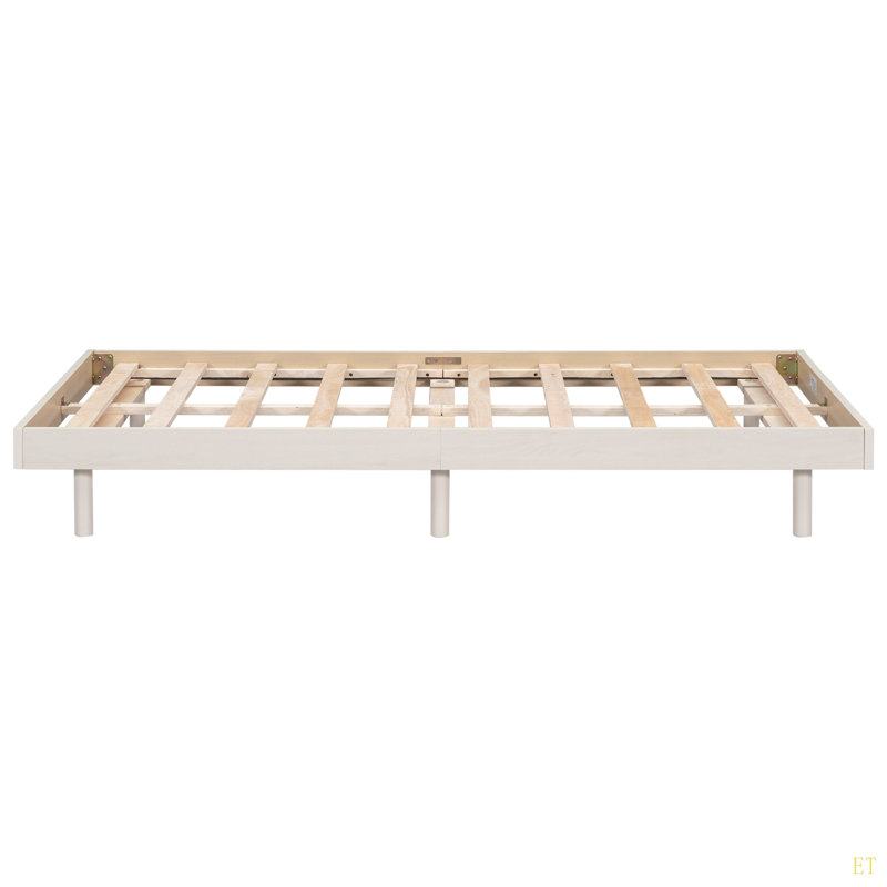Modern Design Twin Size Floating Platform Bed Frame, White Washed, Twin