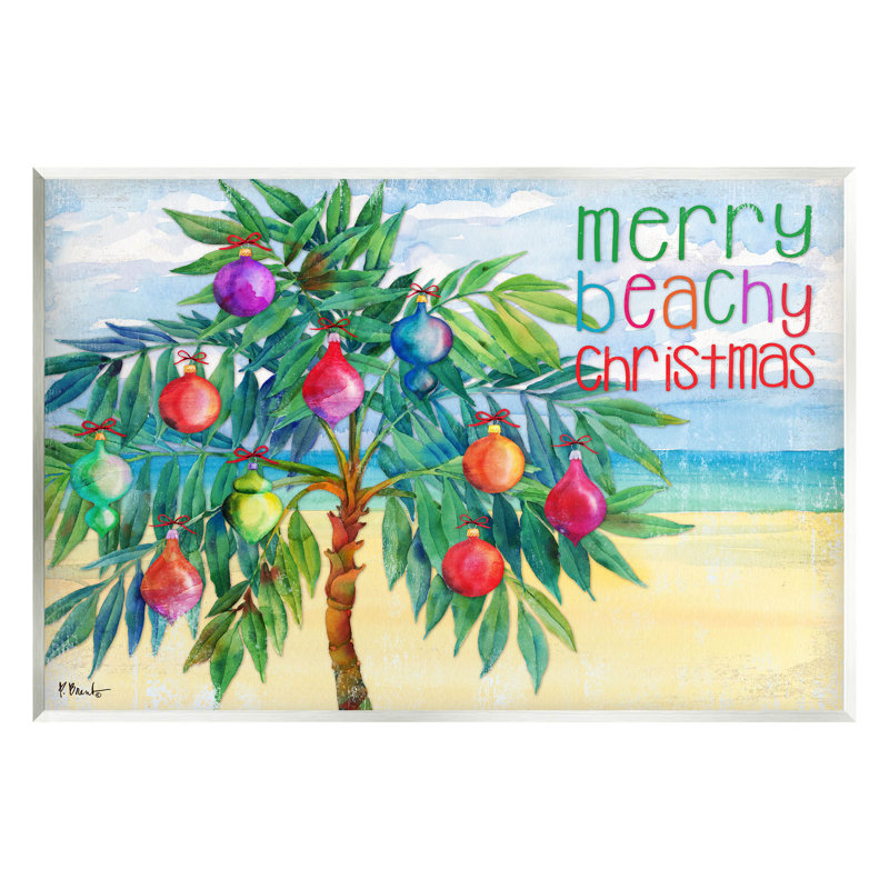 Merry Beachy Christmas Palm Tree MDF Wood Wall Art