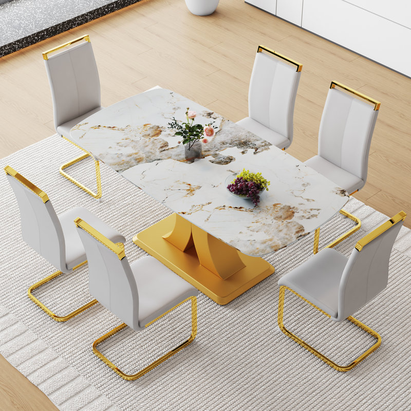 Ensemble de table de salle à manger, Gris clair, 7
