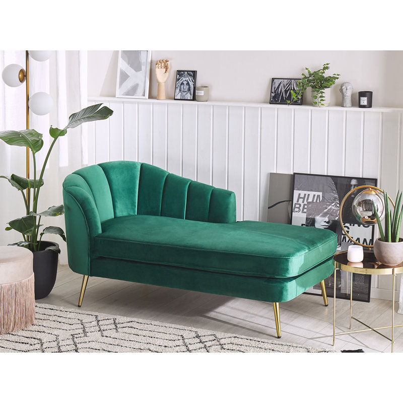 Baskerville Velvet Chaise Lounge, Emerald Green