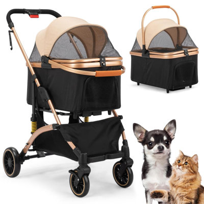 4-Wheel Premium  Foldable Pet Stroller For Dogs With Detachable Carrier, Jogging Cat Travel