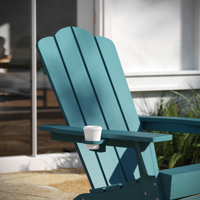 Set Of 4 All-Weather Adirondack Chairs With Cupholders, Blue