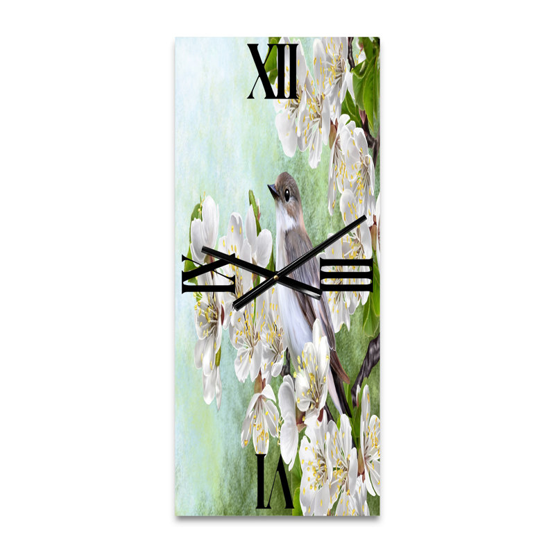 Horloge murale oiseau sur une branche d'arbre en fleurs, Petit