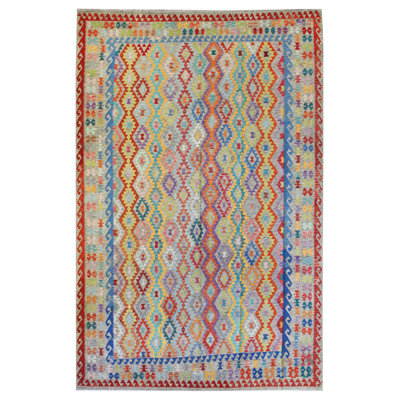 Uzbek One-of-a-Kind 10'9" X 16' New Age Wool Area Rug in Blue/Red/Gray
