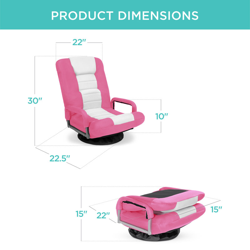 Alba 360-Degree Swivel Gaming Floor Chair w/ Armrest Handles, Foldable Adjustable Back, Pink/White