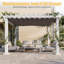 Pergola de terrasse 3,66 m de large x 3,05 m de profondeur avec auvent rétractable, structure en métal blanc thermolaqué, toile d'ombrage grise imperméable UPF50+, treillis de vigne