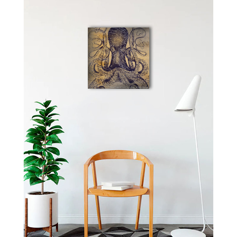 Pieuvre - impression sur toile tendue, H 18 po x l 18 po x P 1,5 po