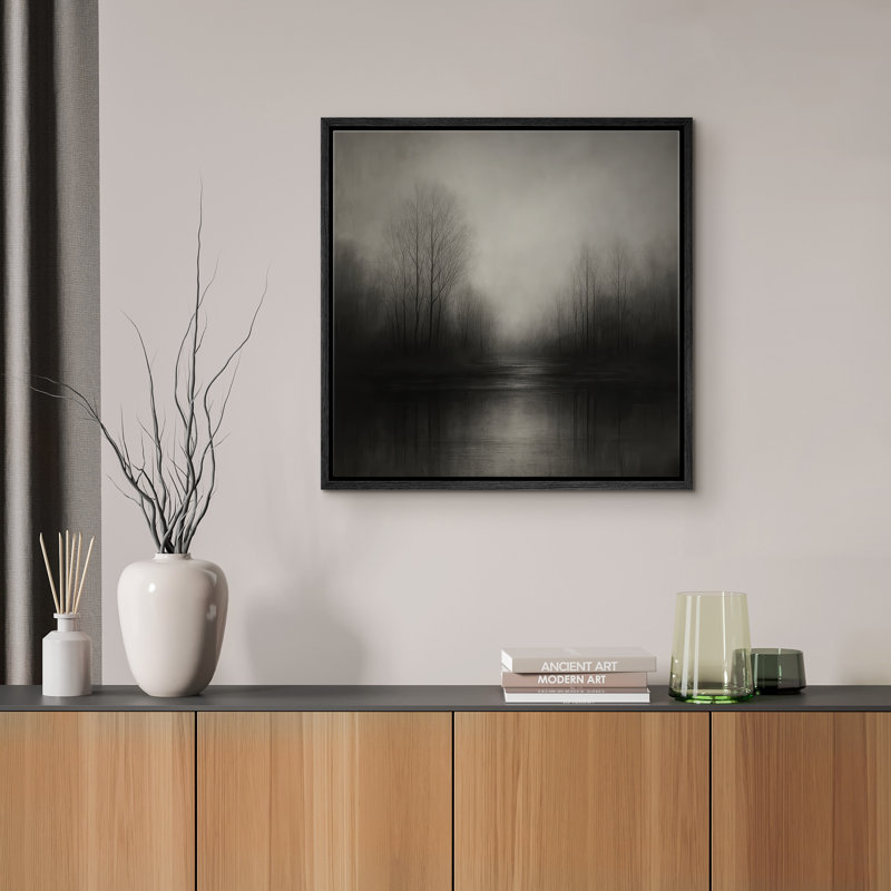 Reproduction de paysage abstrait encadrée d'art mural sur toile pour un décor moderne, H 16 po x l 16 po, Noir