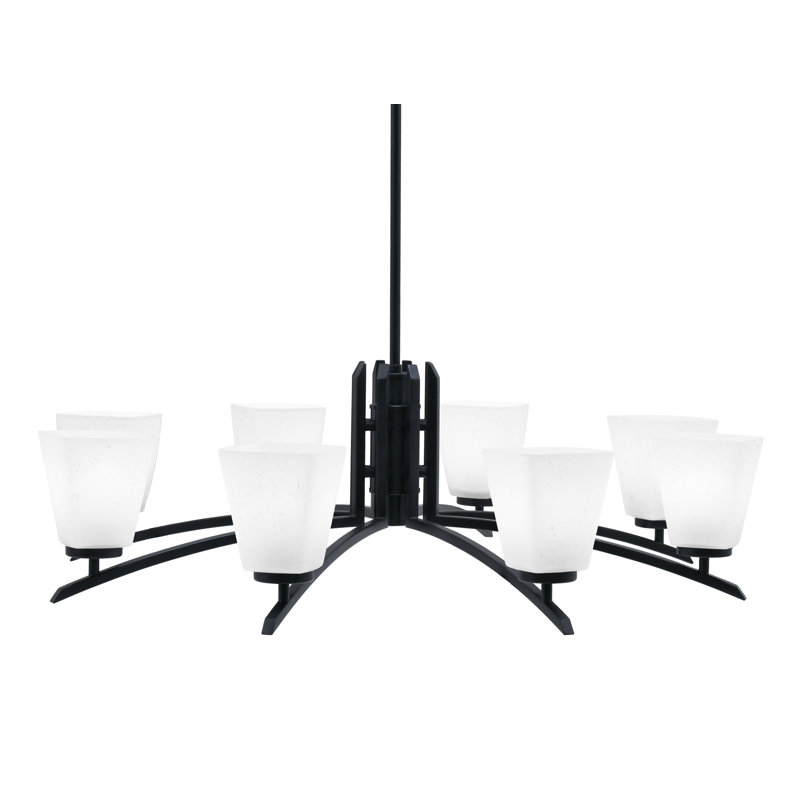 Lustre 8 lumières kurve au fini noir mat avec verre carré en mousseline de 4,5 po