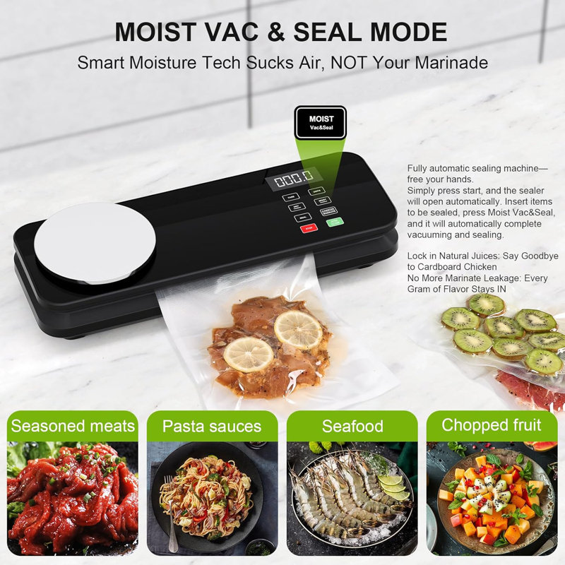 Food Vacuum Sealer Machine, 90kpa Precision Suction Power Fully Automatic Vacuum Food Sealer With Kitchen Scale, Compact Food Sealer With Countdown Display, Dry & Moist Modes, Built-in Cutter