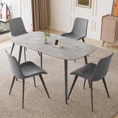 55'' Rectangular Modern Kitchen Dining Table with 4 Upholstered Dining Chairs
