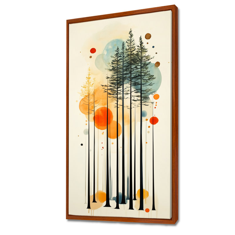 «Orange Orange Summer Valley Pine Forest Silhouettes I», reproduction d'art sur toile encadrée, art mural chaud
