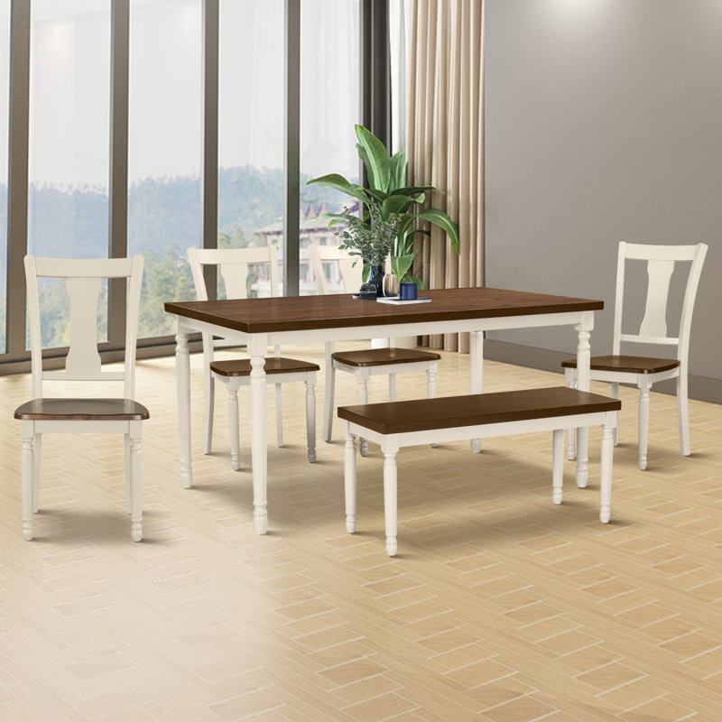 Breanda 6-Piece Dining Table Set, Brown, Cottage White, Brown/Cottage White