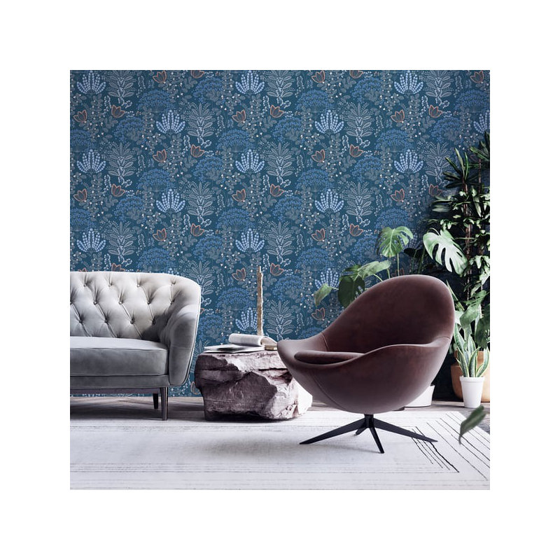 Flourish 10.05m x 53cm Wallpaper Roll, Blue