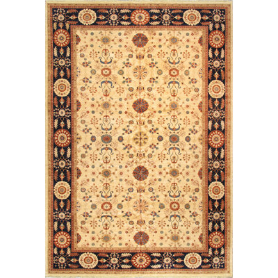 Sultanabad Hand Knotted Wool Oriental Area Rug in Ivory/Black/Red