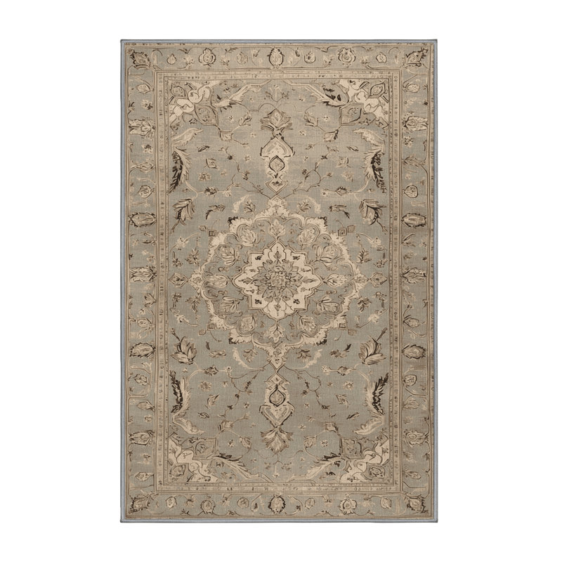 Tapis gris Tabriz lavable à la machine, Rectangle 7 pi x 9 pi