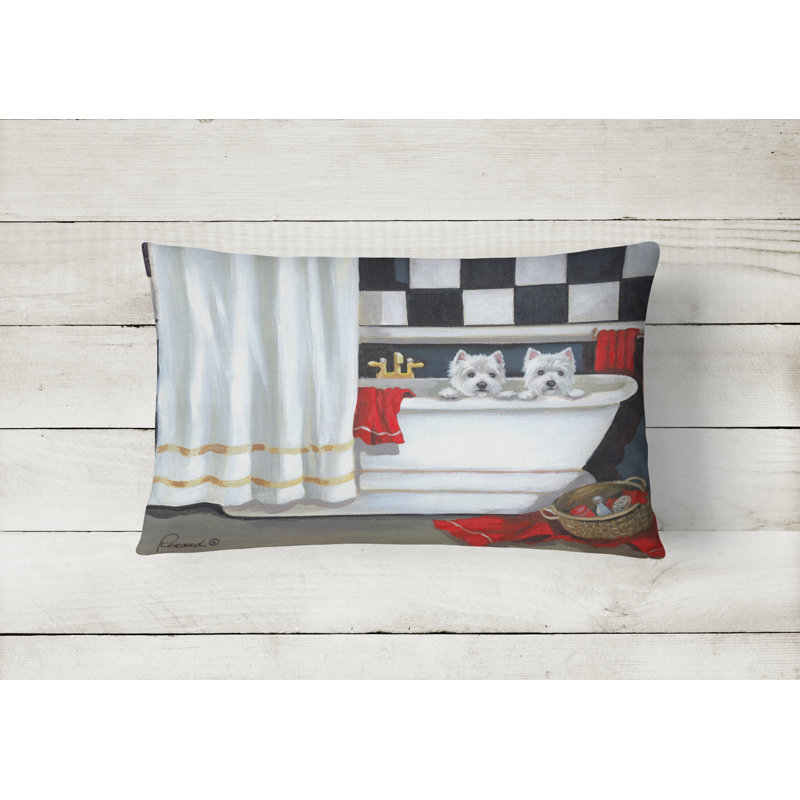 Outdoor Rectangular Pillow Cover & Insert, Westie Pour Le Bain Bathtime