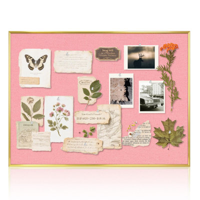 Fabric Bulletin Board,Gold Aluminum Frame, Pink | Decorative Pin Board & Vision Board, Upgraded Canvas Surface, Wall Mounted, for Home Office Wall Decor, 10 Push Pins